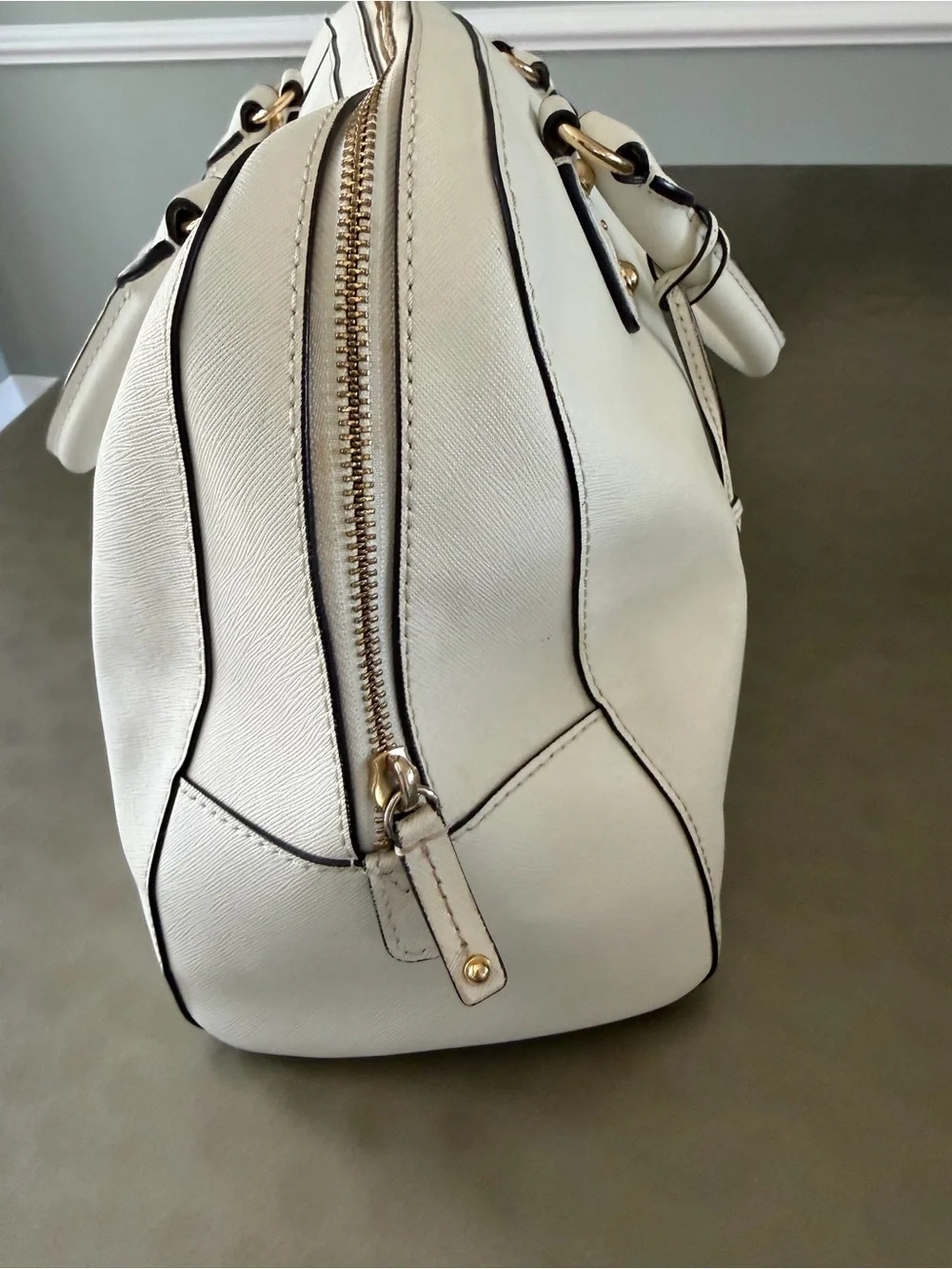 Michael Kors Cream Dome Satchel with Gold Hardware, Zip closure, Removable Strap